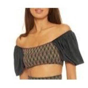 Soluna Swim Sunset Off-the-Shoulder Smocked Top Cover, LG, NWT